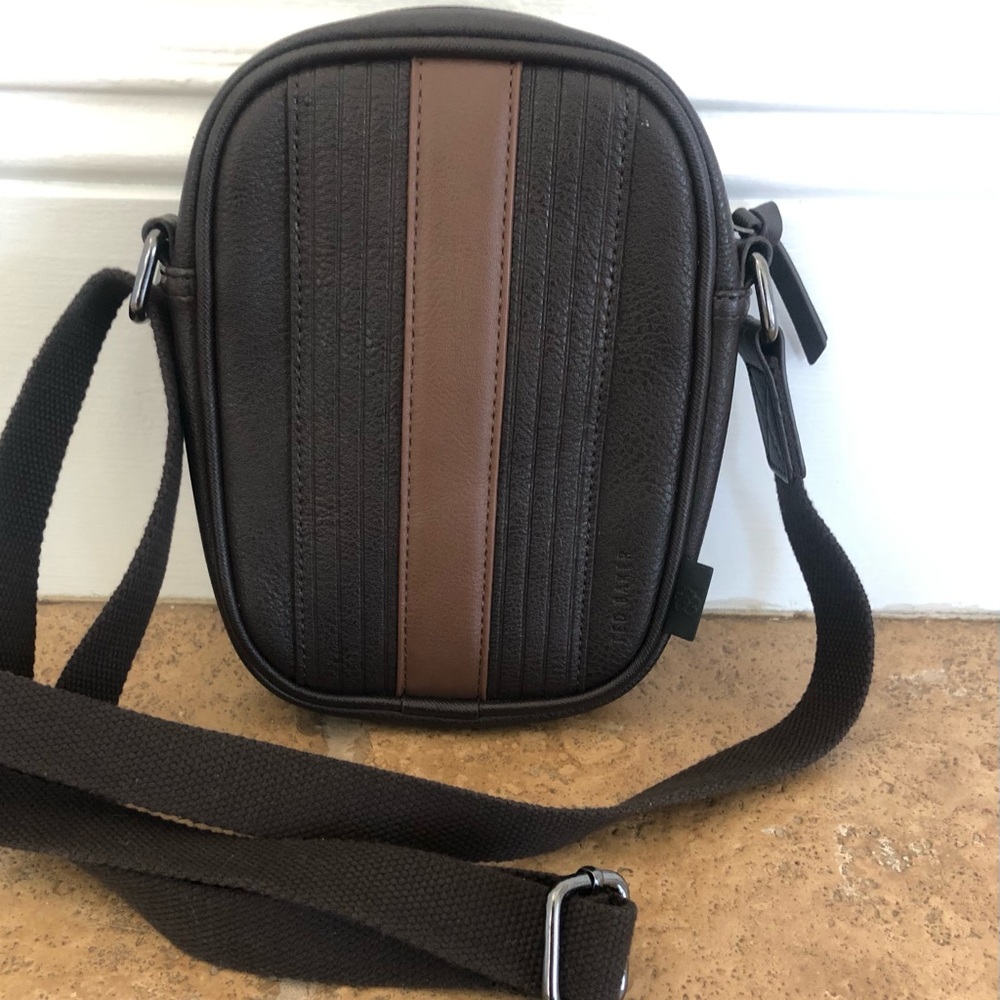 TED BAKER - CAMERA BAG + NWOT CHOCOLATE BROWN STRIPE